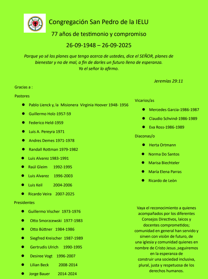 Congregación 77 Aniversario Gutenberg